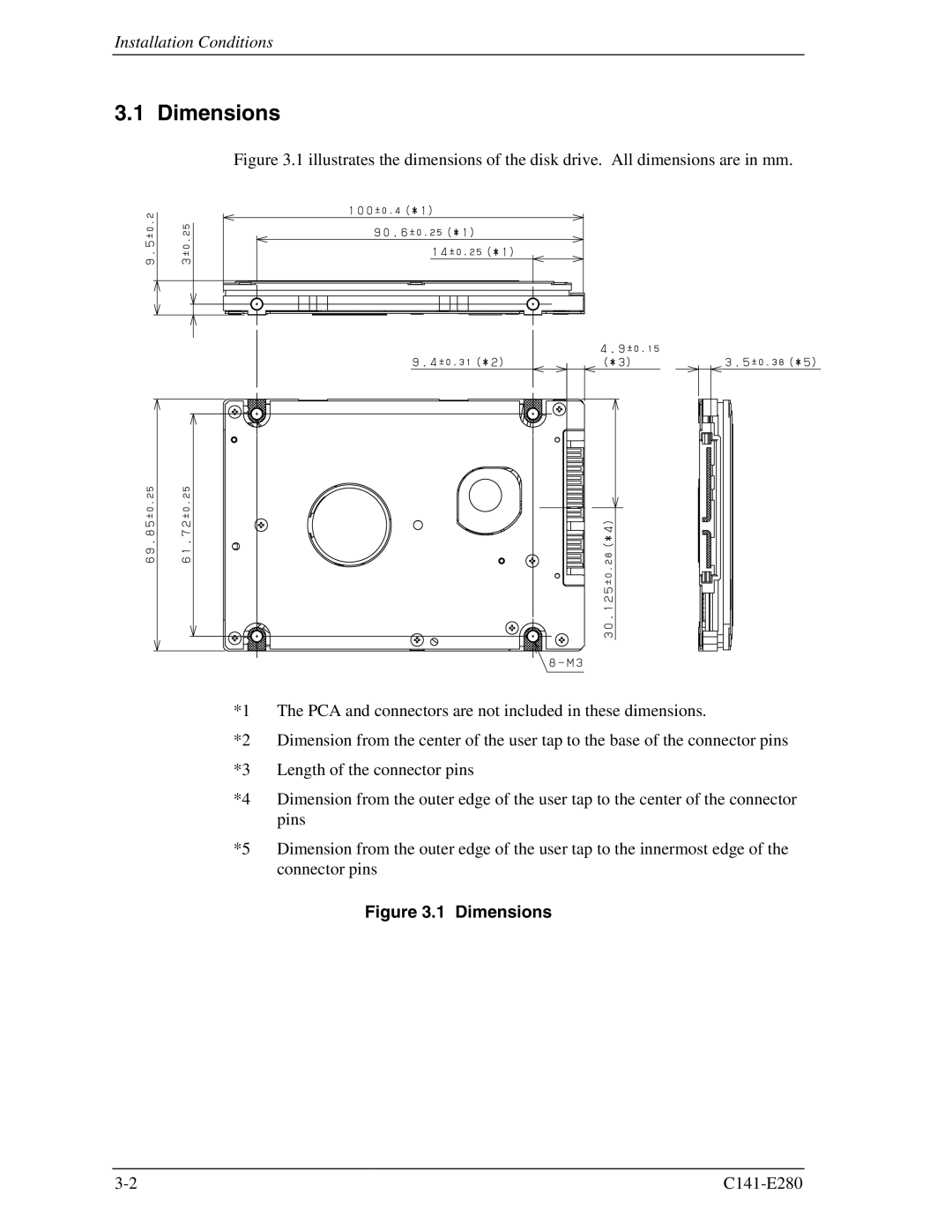 Fujitsu C141-E280 dimensions Dimensions 