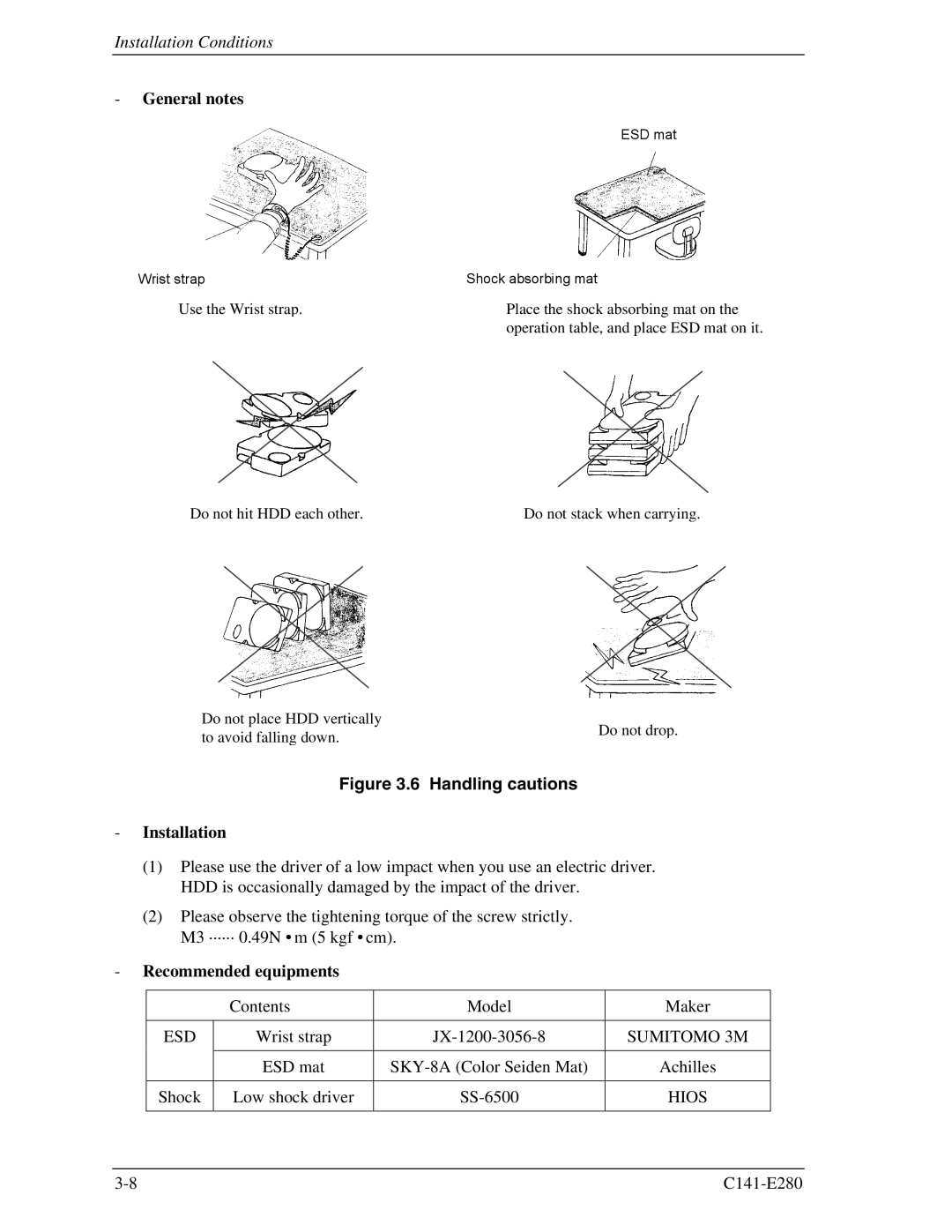 Fujitsu C141-E280 dimensions Handling cautions 