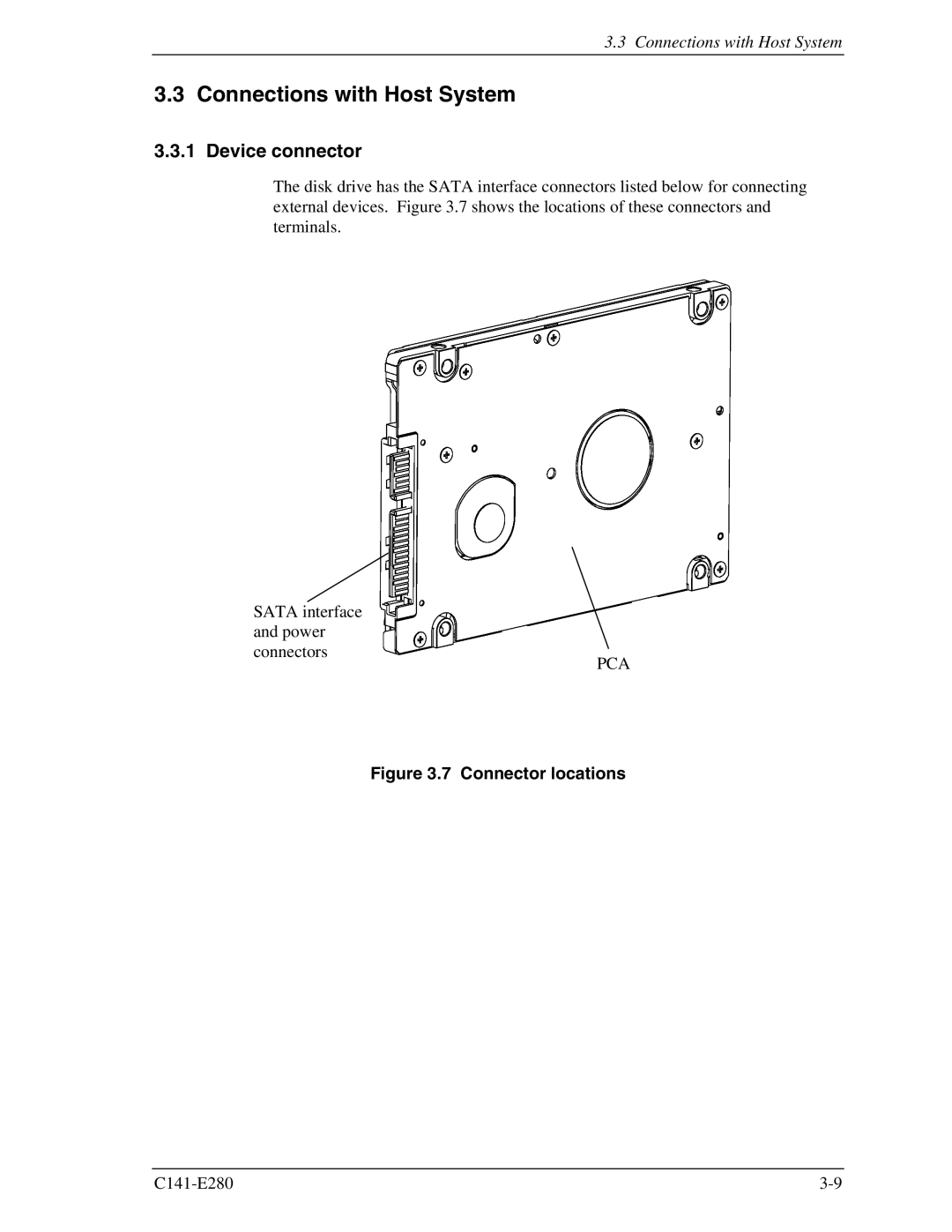 Fujitsu C141-E280 dimensions Connections with Host System, Device connector 