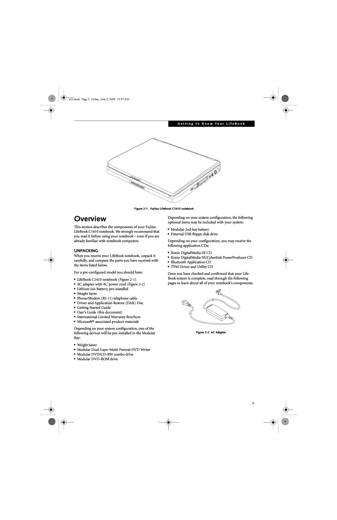 Fujitsu C1410 manual Overview, Unpacking 