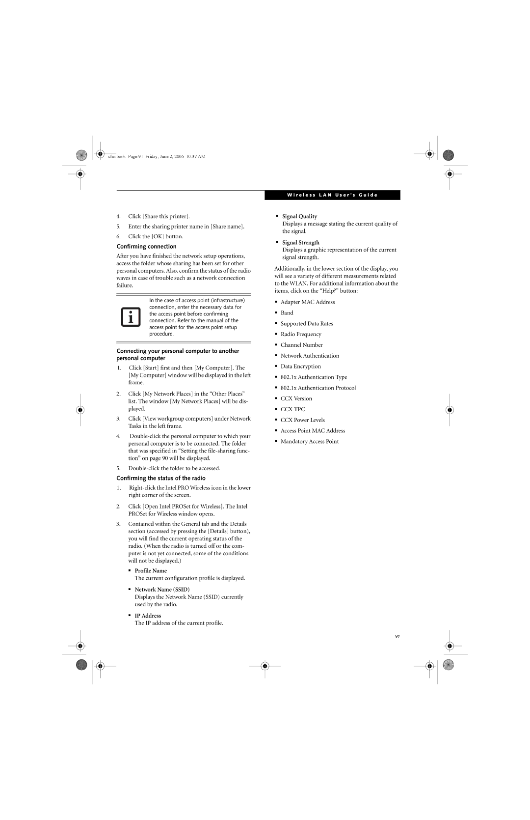 Fujitsu C1410 manual Confirming connection, Confirming the status of the radio 