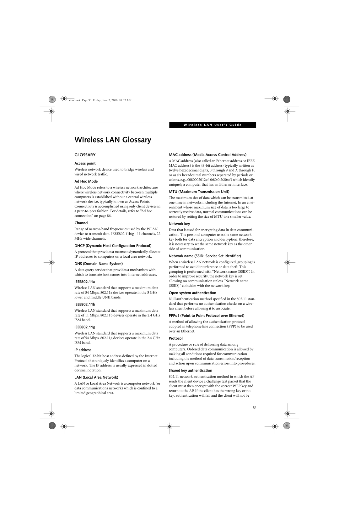 Fujitsu C1410 manual Wireless LAN Glossary 