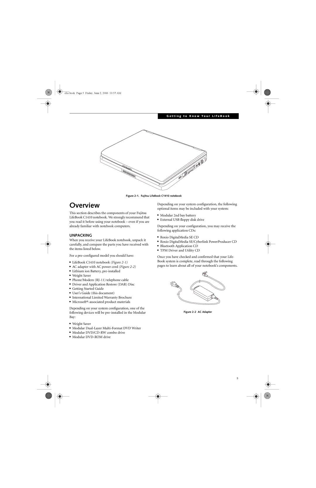 Fujitsu C1410 manual Overview, Unpacking 