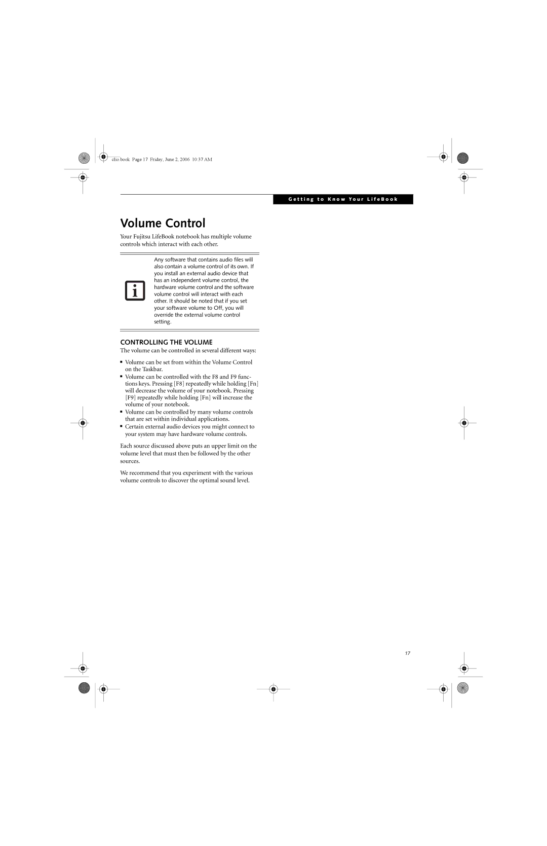 Fujitsu C1410 manual Volume Control, Controlling the Volume 