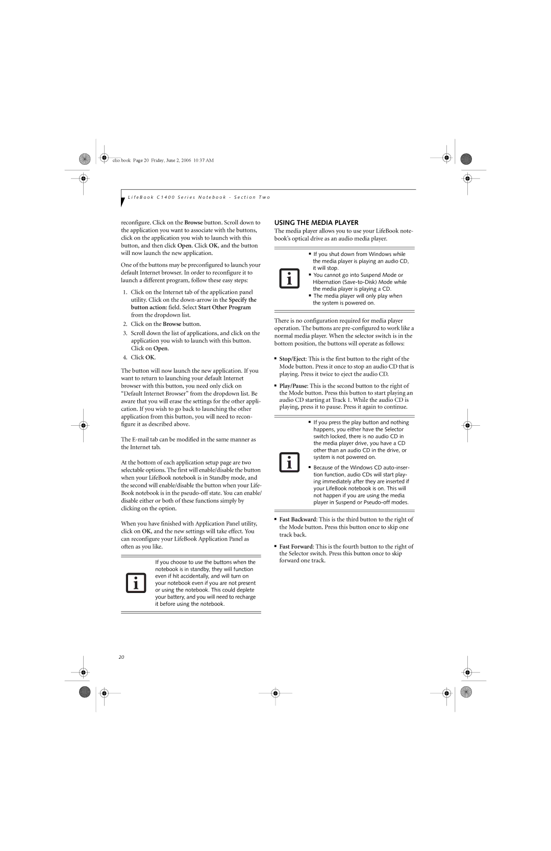 Fujitsu C1410 manual Using the Media Player 