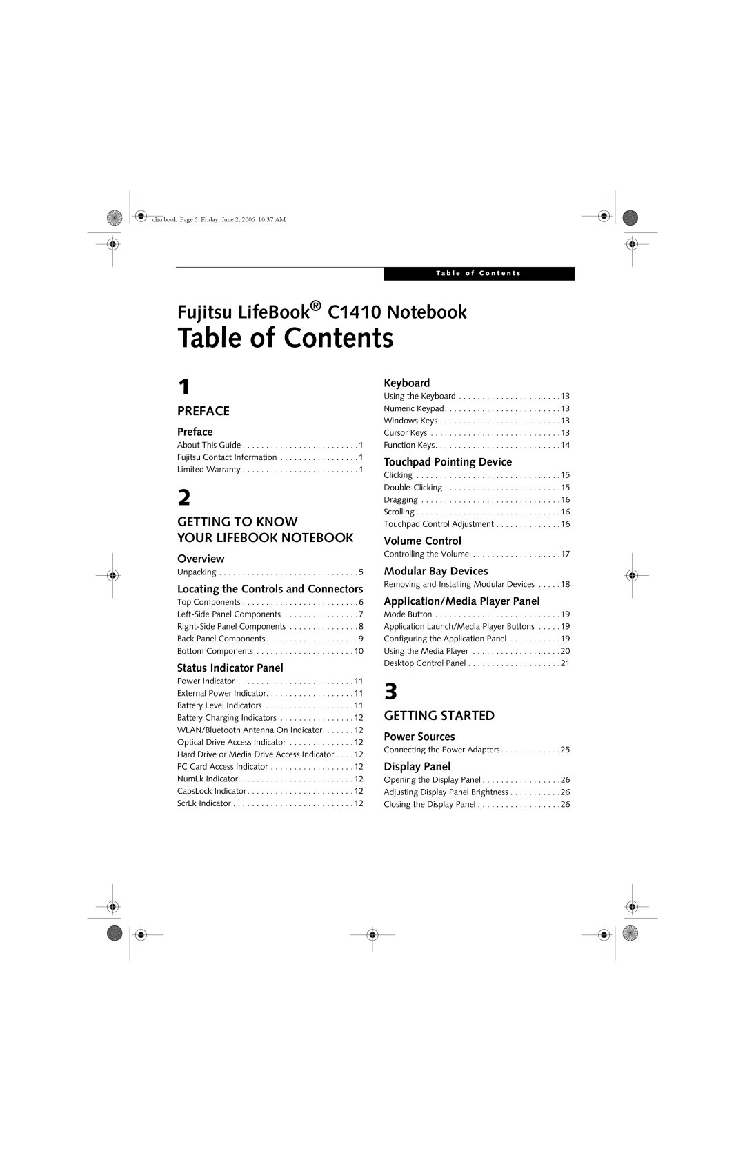 Fujitsu C1410 manual Table of Contents 