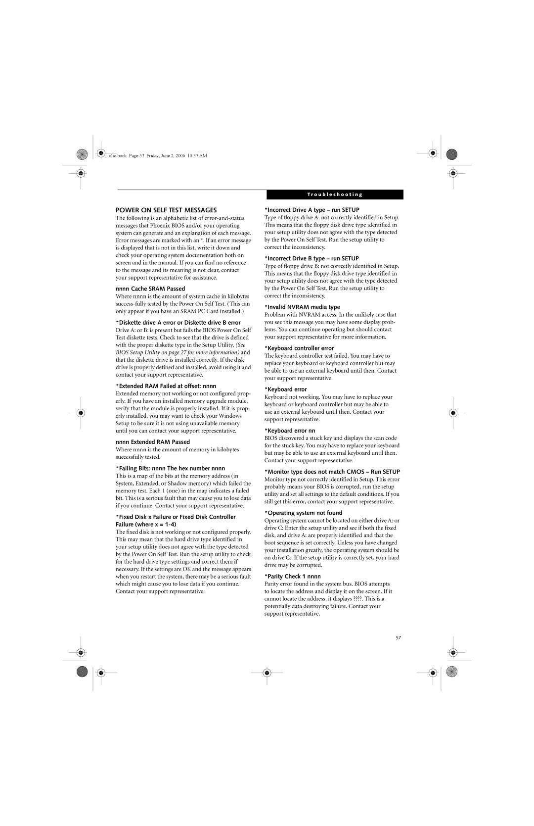 Fujitsu C1410 manual Power on Self Test Messages 