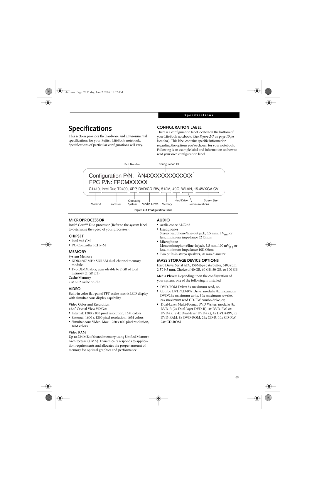 Fujitsu C1410 manual Specifications 