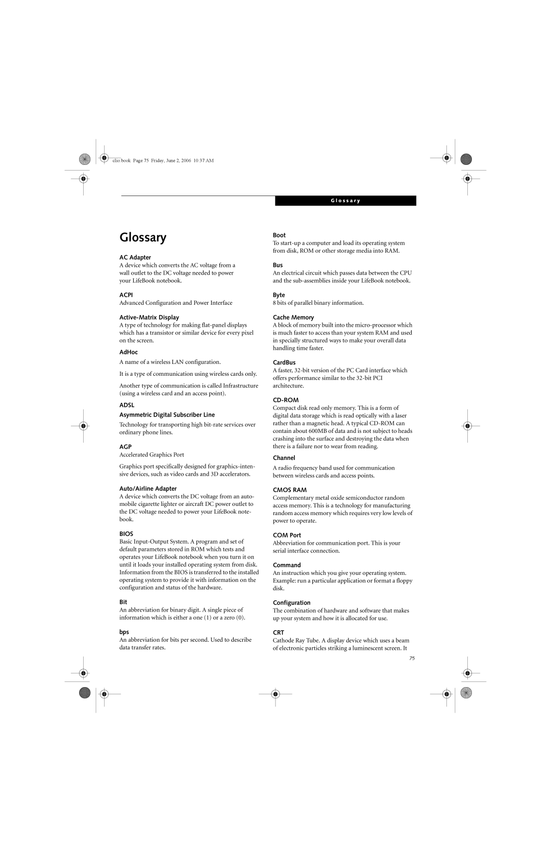 Fujitsu C1410 manual Glossary 