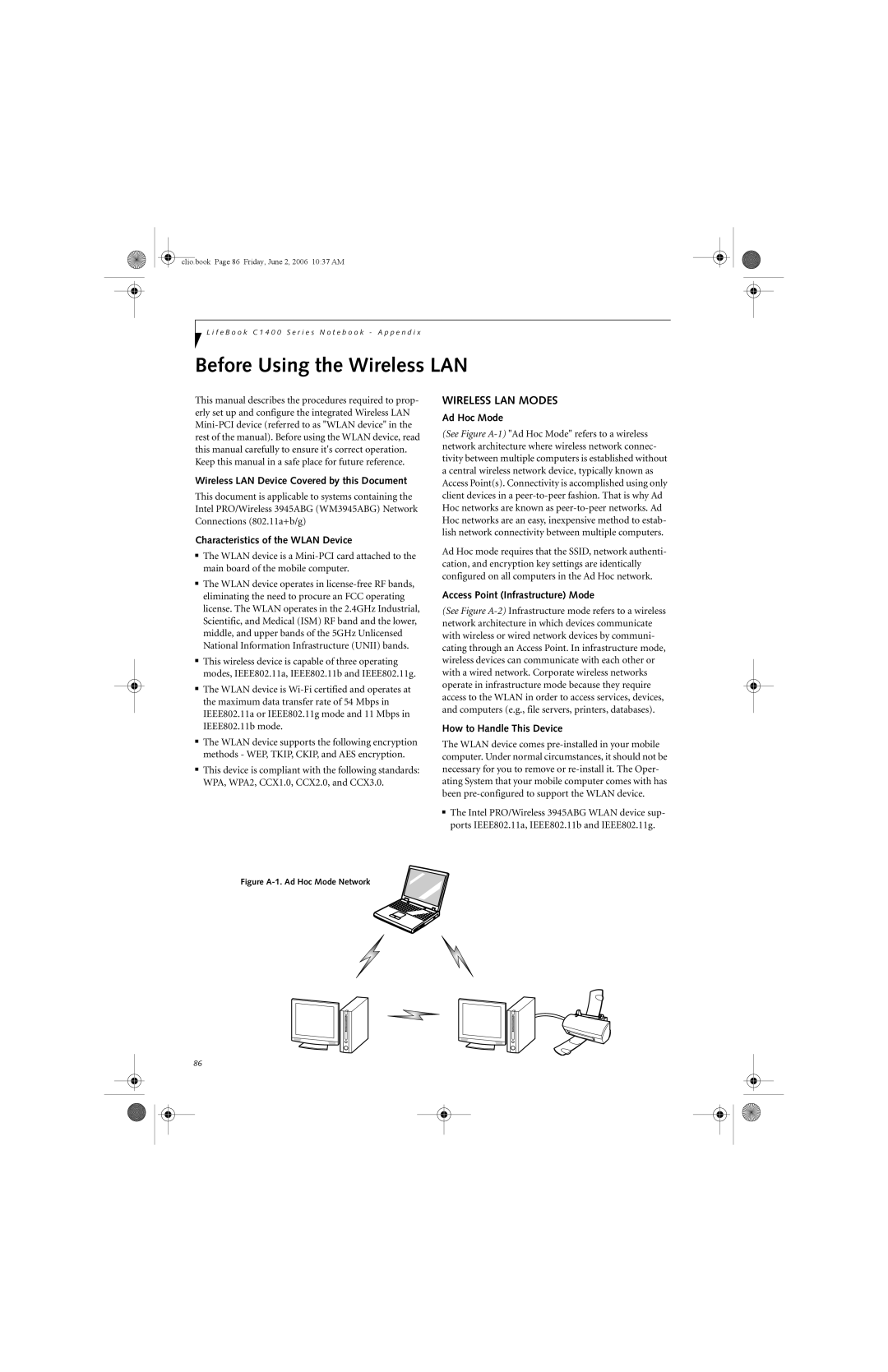 Fujitsu C1410 manual Before Using the Wireless LAN, Wireless LAN Modes 