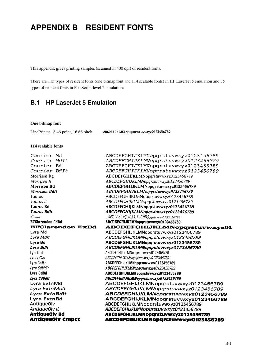 Fujitsu C145-C037-01EN manual HP LaserJet 5 Emulation, One bitmap font, Scalable fonts 