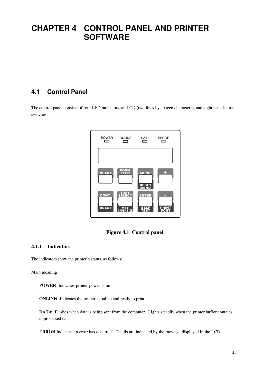 Fujitsu C145-C037-01EN manual Control Panel, Control panel Indicators 