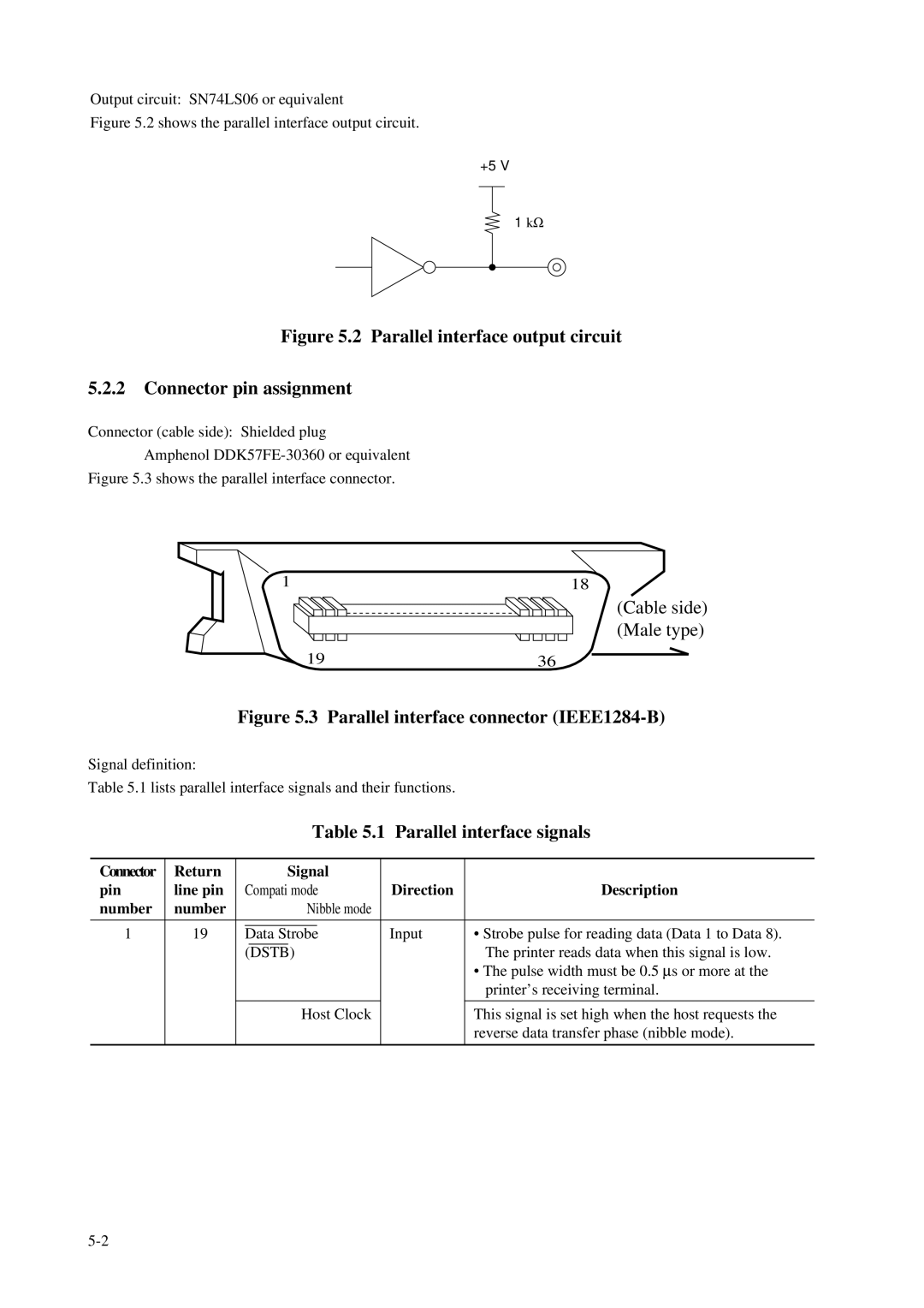 Fujitsu C145-C037-01EN manual Parallel interface signals, Return Signal Pin Line pin, Direction Description Number 