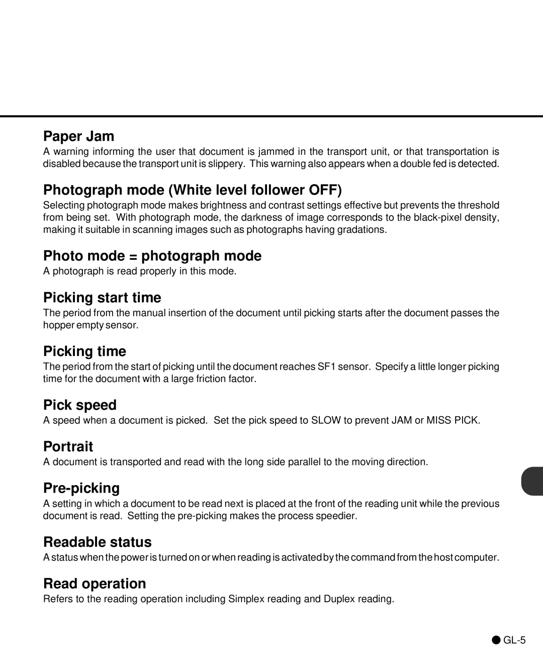 Fujitsu C150-E141-02EN Paper Jam Photograph mode White level follower OFF, Photo mode = photograph mode, Picking time 