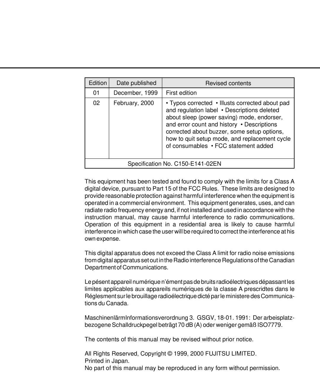 Fujitsu C150-E141-02EN manual 