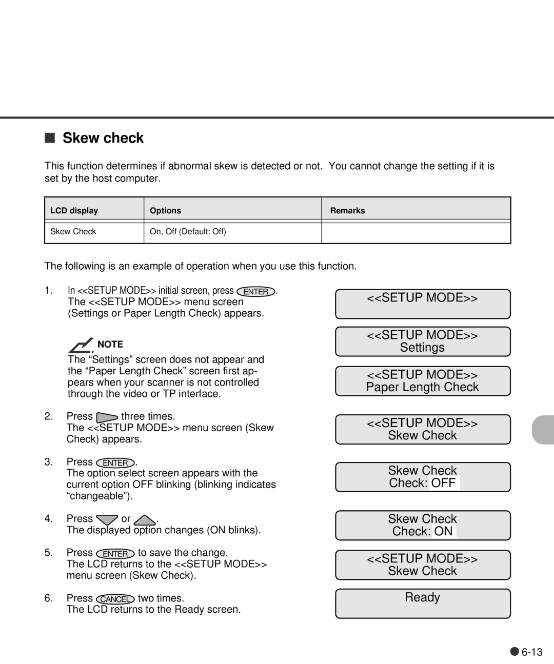 Fujitsu C150-E141-02EN manual Skew check, Skew Check Check OFF Check on, Skew Check Ready 