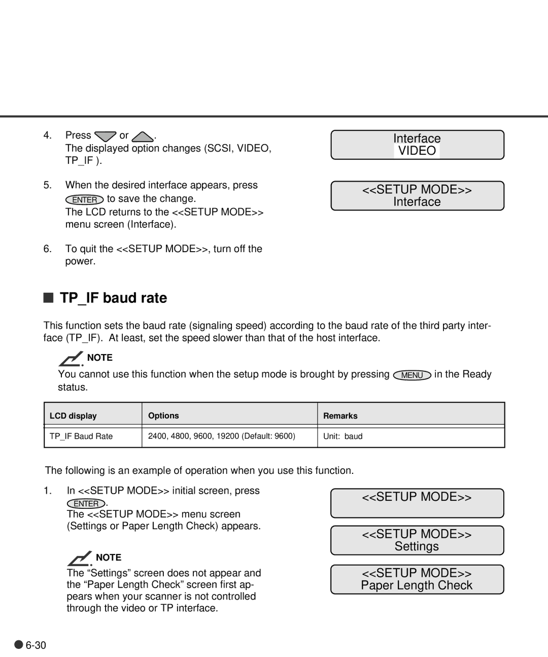 Fujitsu C150-E141-02EN manual Tpif baud rate, Video Setup Mode 