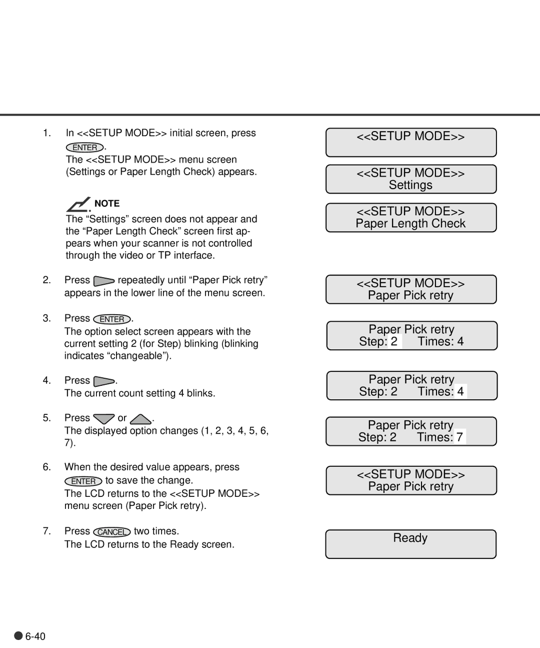 Fujitsu C150-E141-02EN manual Paper Pick retry Step Times, Paper Pick retry Ready 