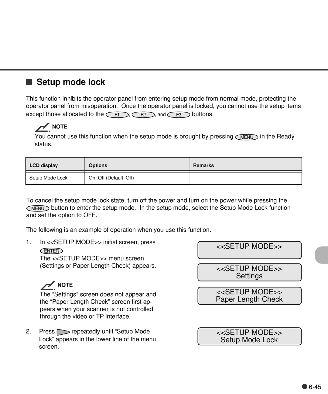 Fujitsu C150-E141-02EN manual Setup mode lock, Setup Mode Lock 