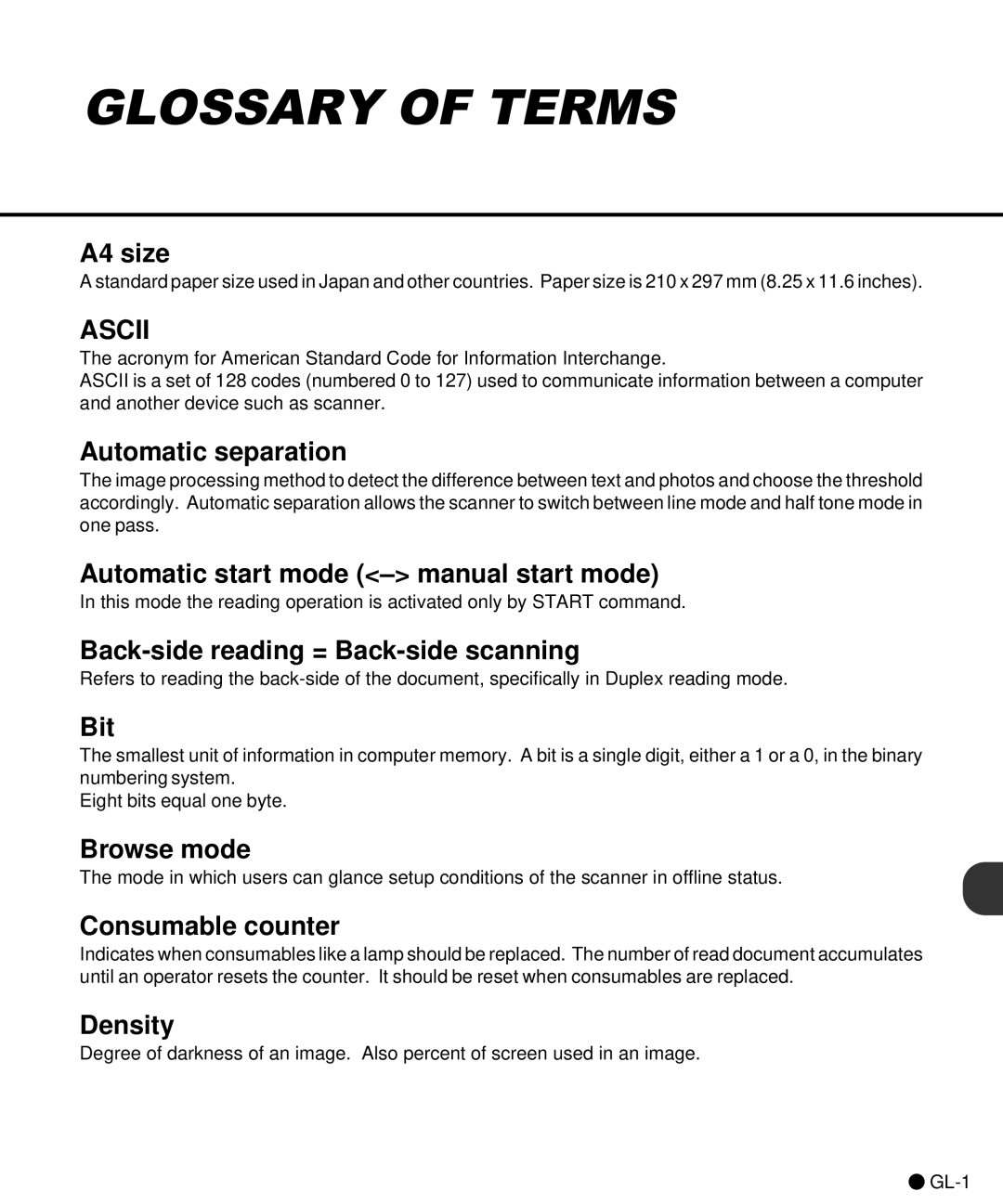 Fujitsu C150-E141-02EN A4 size, Automatic separation, Automatic start mode manual start mode, Bit, Browse mode, Density 