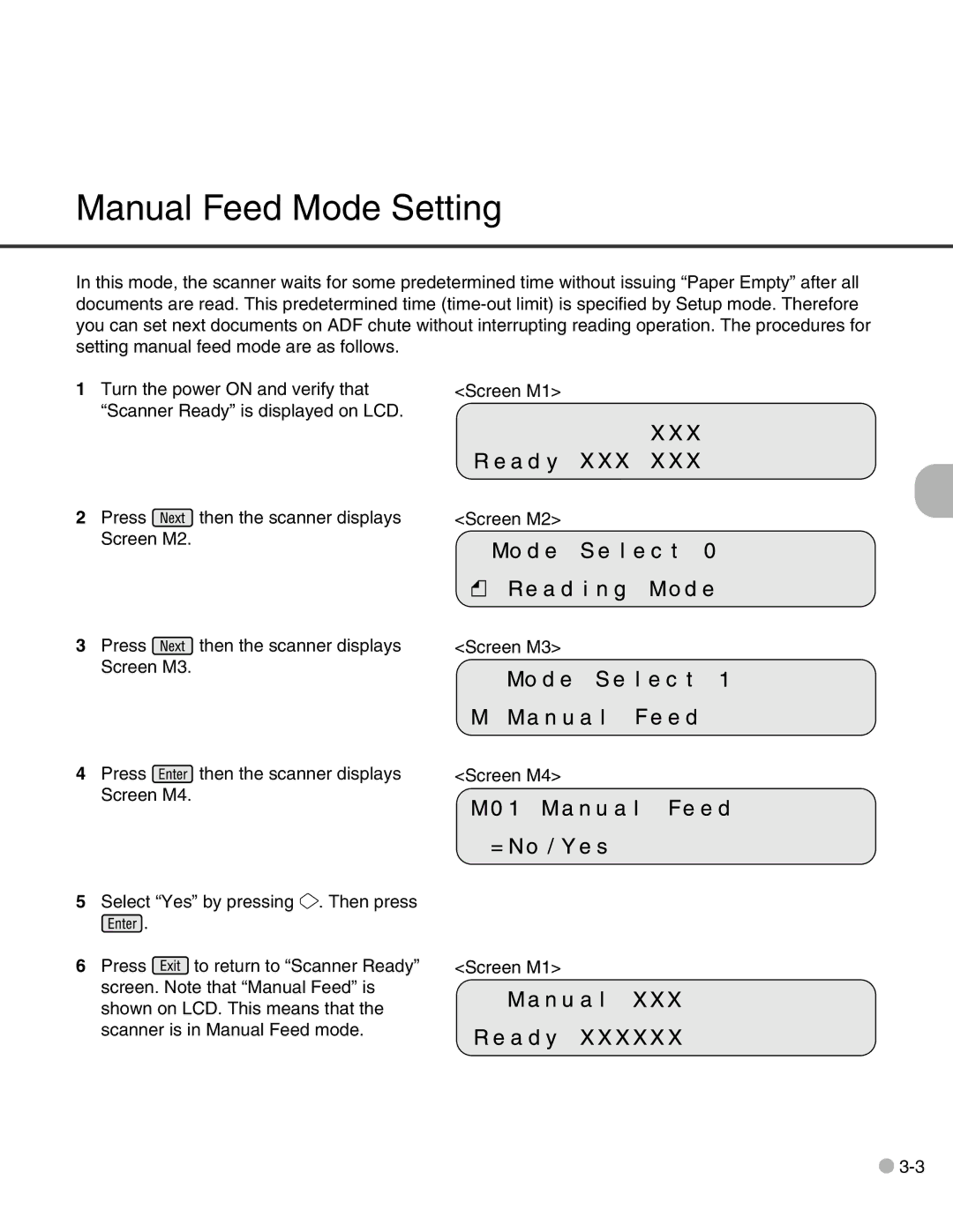 Fujitsu C150-E146-02EN manual Manual Feed Mode Setting 