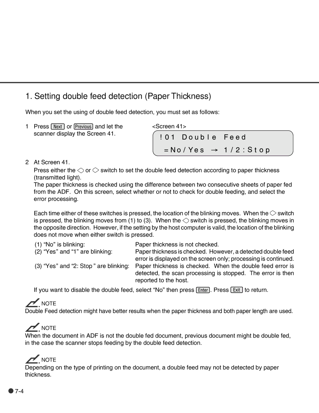 Fujitsu C150-E146-02EN manual Setting double feed detection Paper Thickness 