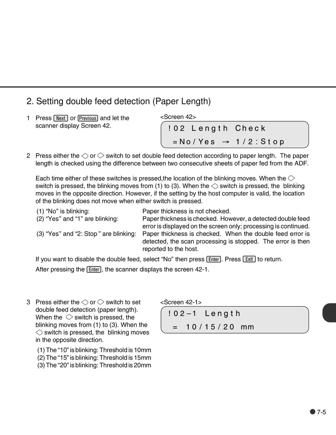 Fujitsu C150-E146-02EN manual Setting double feed detection Paper Length 