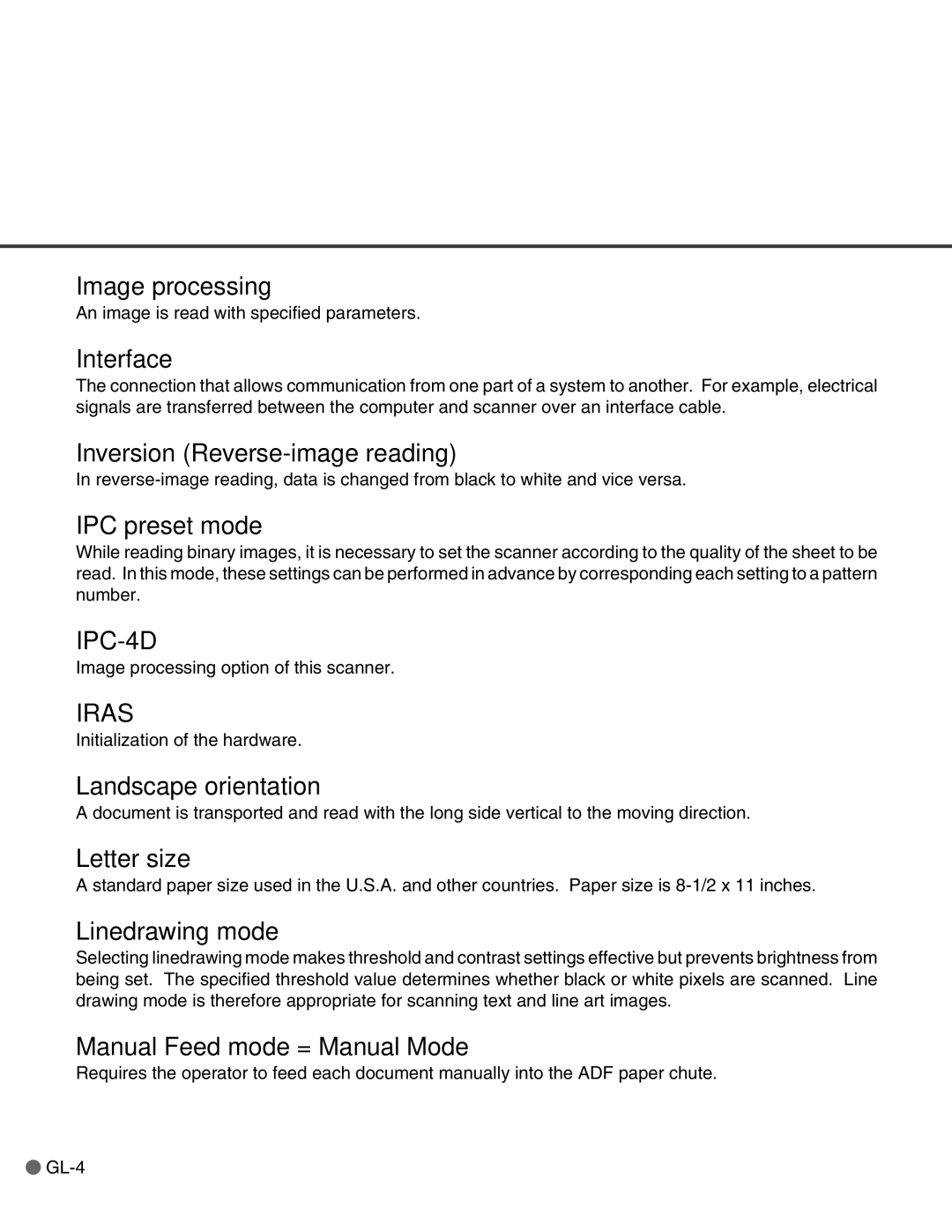 Fujitsu C150-E146-02EN manual Image processing, Interface, Inversion Reverse-image reading, IPC preset mode, Letter size 