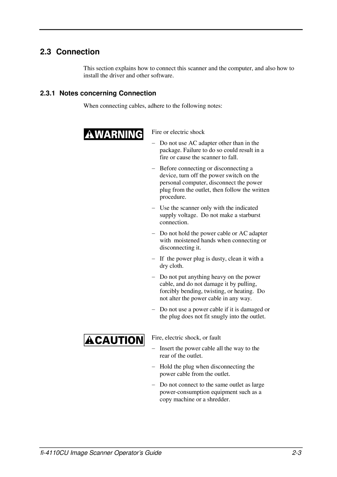 Fujitsu C150-E194-01EN manual Notes concerning Connection, fi-4110CU Image Scanner Operator’s Guide 