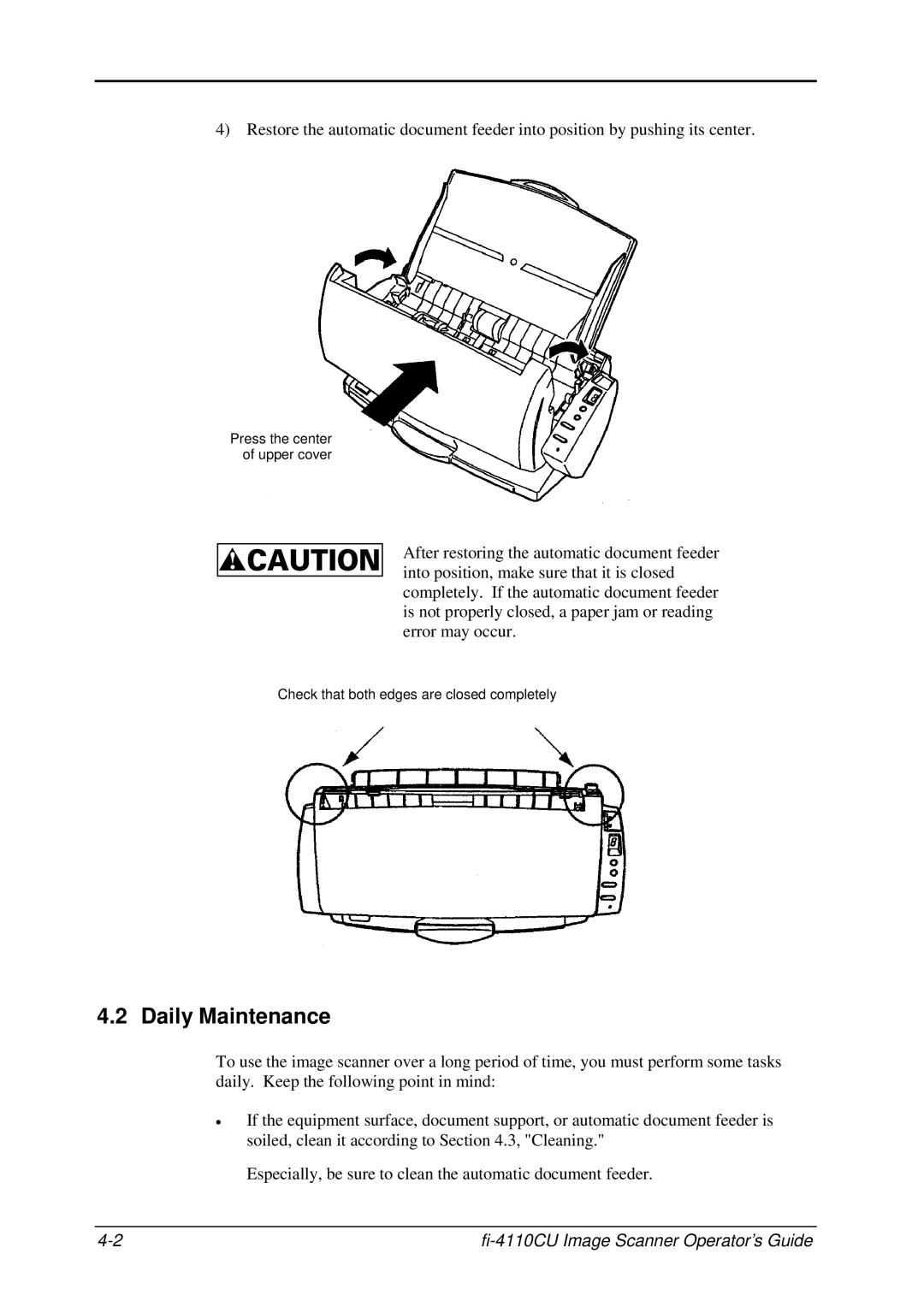 Fujitsu C150-E194-01EN manual Daily Maintenance, fi-4110CU Image Scanner Operator’s Guide 