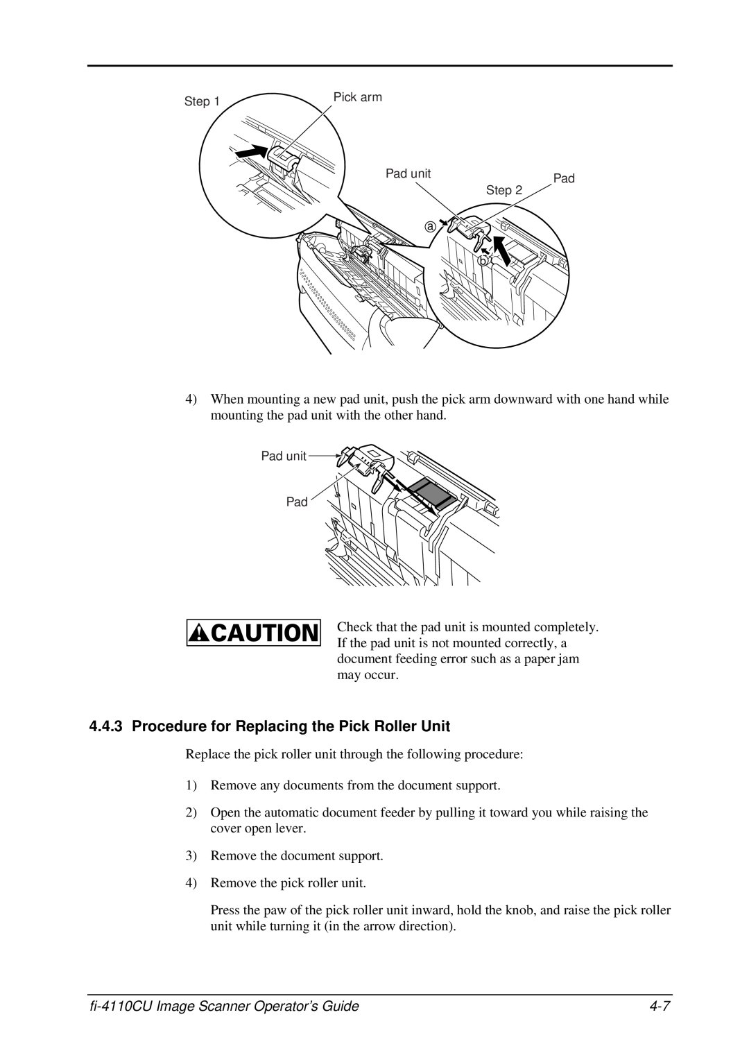 Fujitsu C150-E194-01EN manual Procedure for Replacing the Pick Roller Unit, fi-4110CU Image Scanner Operator’s Guide 