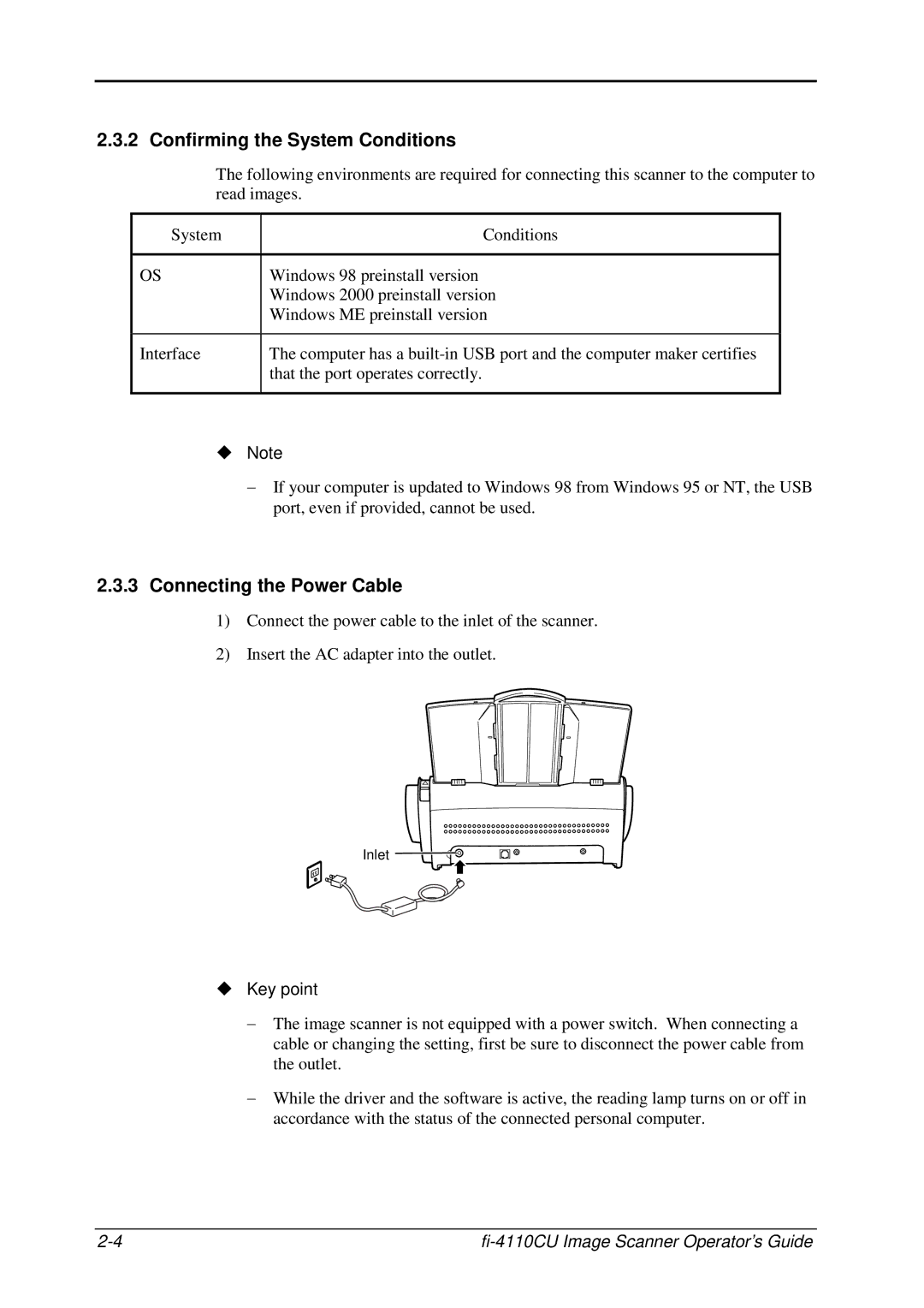 Fujitsu C150-E194-01EN manual Confirming the System Conditions, Connecting the Power Cable 