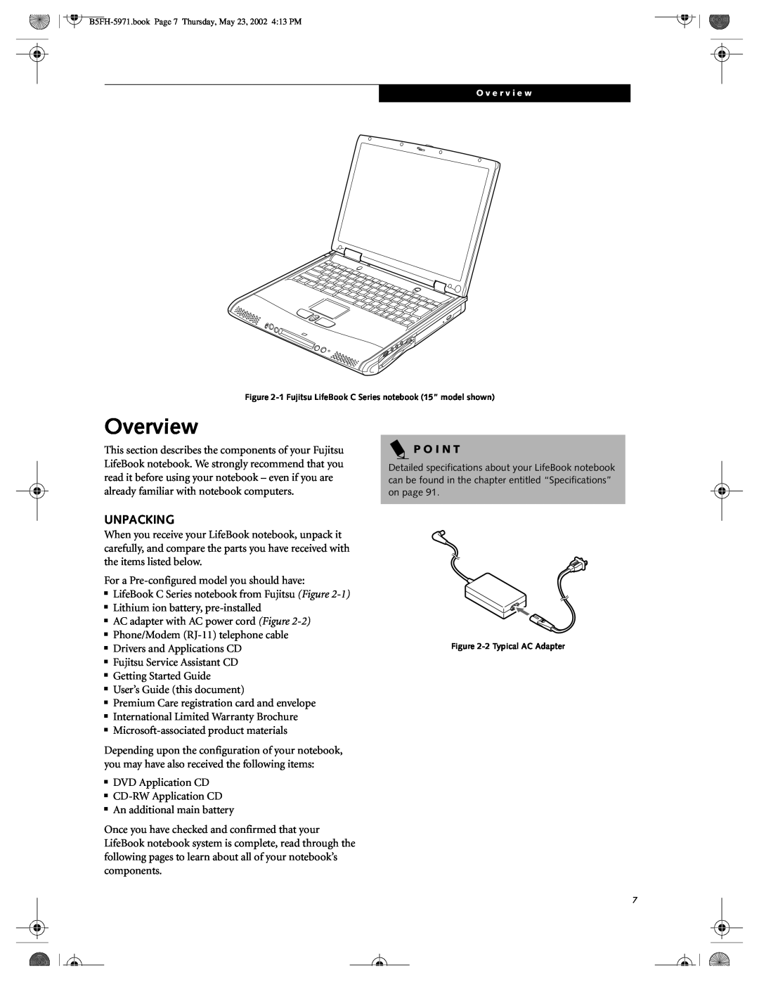 Fujitsu C2010, C2111 manual Overview, Unpacking, P O I N T, Drivers and Applications CD 
