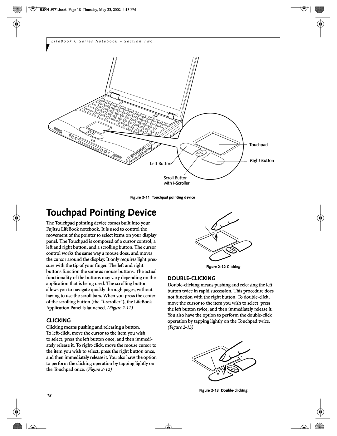Fujitsu C2111, C2010 manual Touchpad Pointing Device, Double-Clicking 