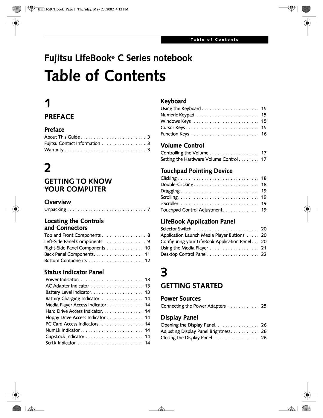Fujitsu C2010, C2111 manual Table of Contents, Fujitsu LifeBook C Series notebook, Preface, Getting To Know Your Computer 