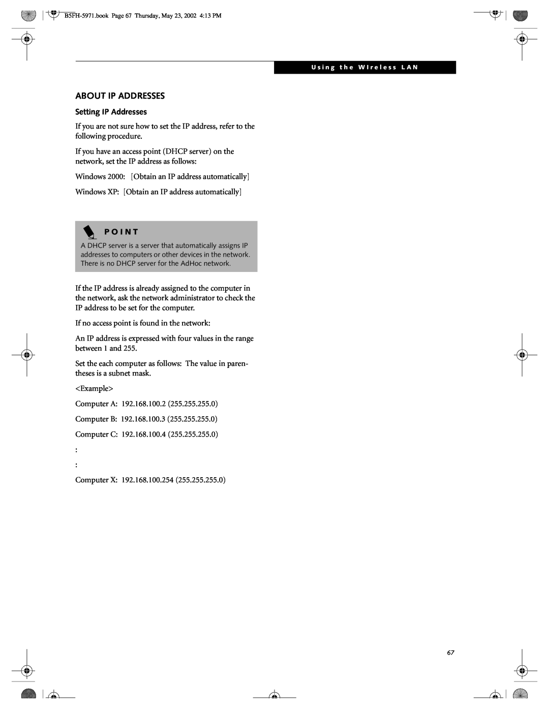Fujitsu C2010, C2111 manual About Ip Addresses, Setting IP Addresses, P O I N T 