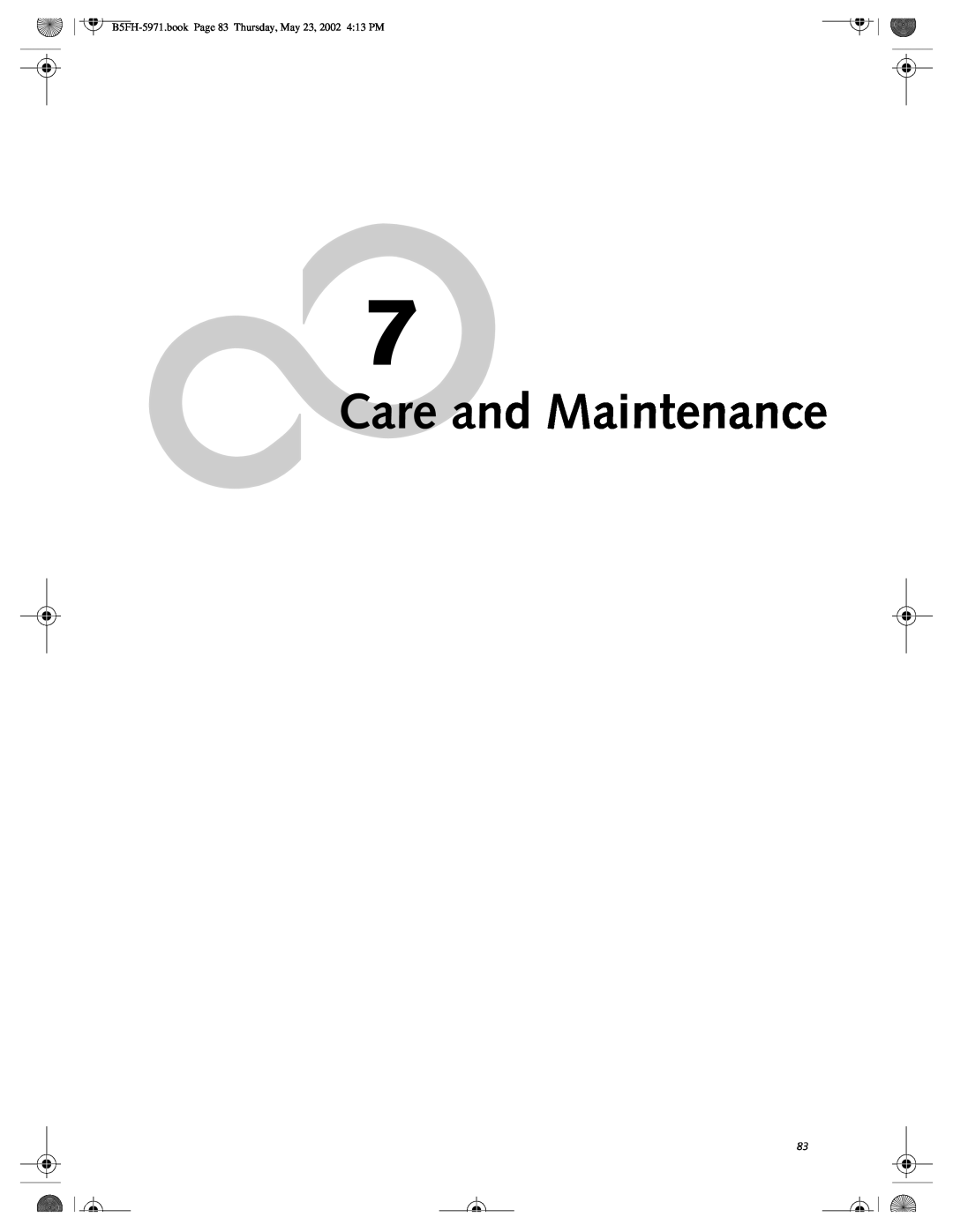 Fujitsu C2010, C2111 manual Care and Maintenance, B5FH-5971.book Page 83 Thursday, May 23, 2002 413 PM 