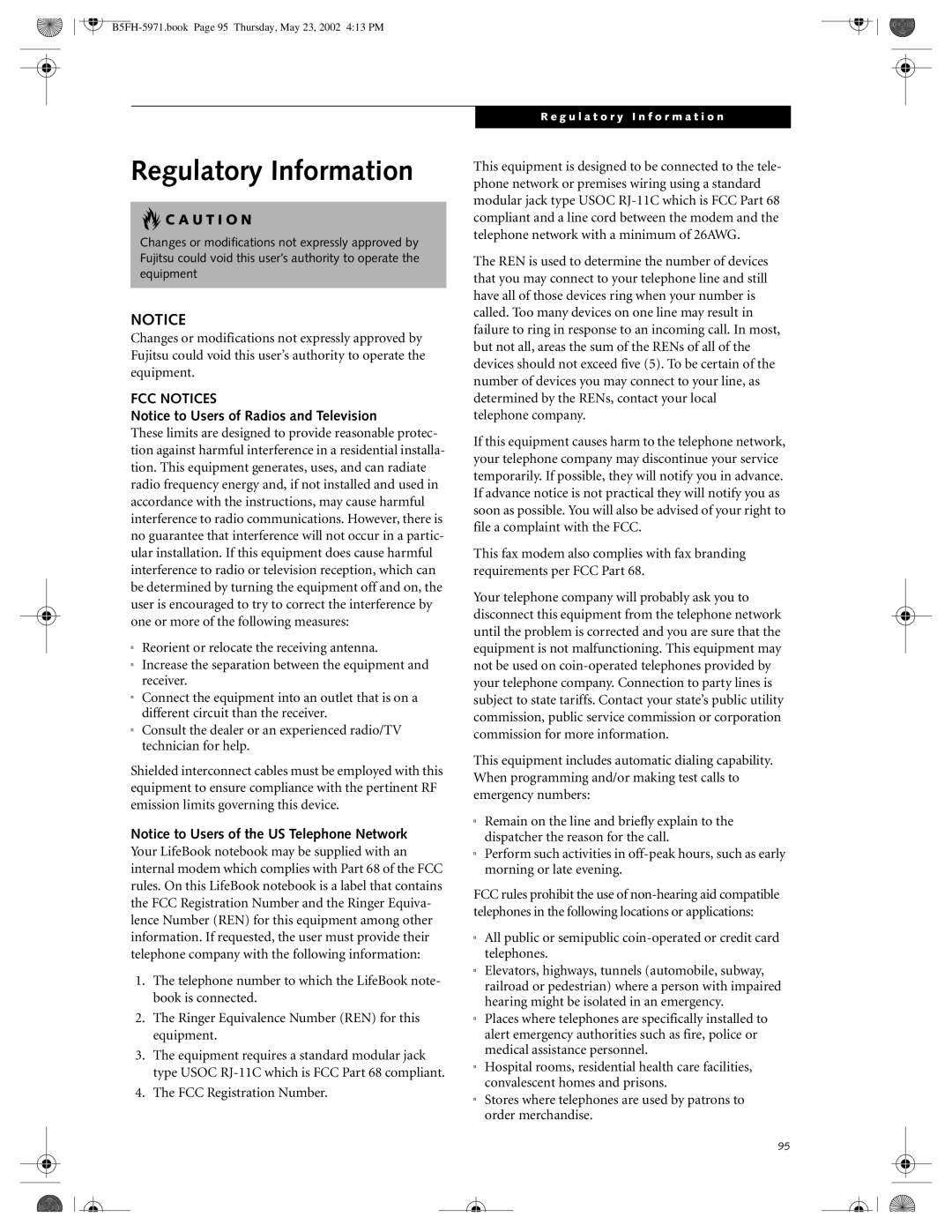 Fujitsu C2010, C2111 manual Regulatory Information, FCC Notices 