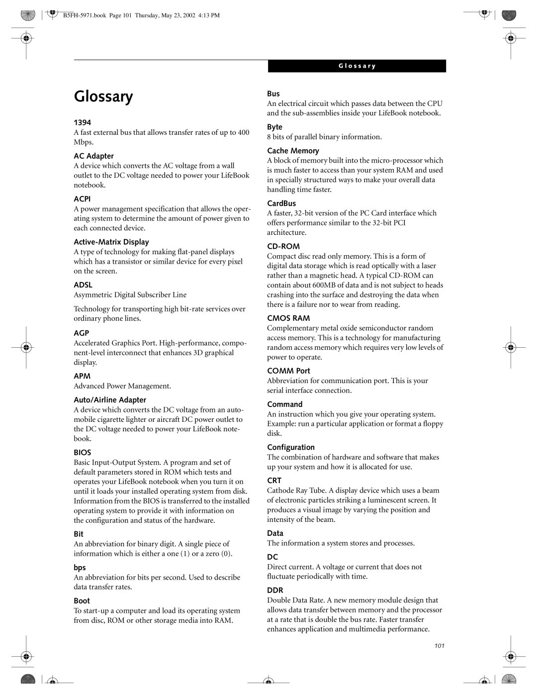 Fujitsu C2010, C2111 manual Glossary 