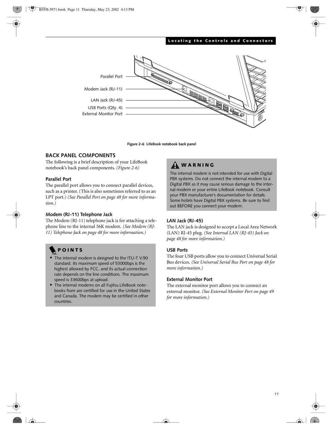 Fujitsu C2010, C2111 manual Back Panel Components 