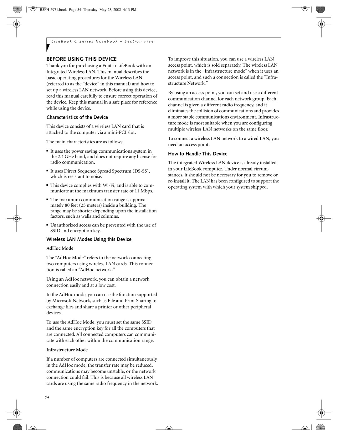 Fujitsu C2111, C2010 manual Before Using this Device, Characteristics of the Device, Wireless LAN Modes Using this Device 