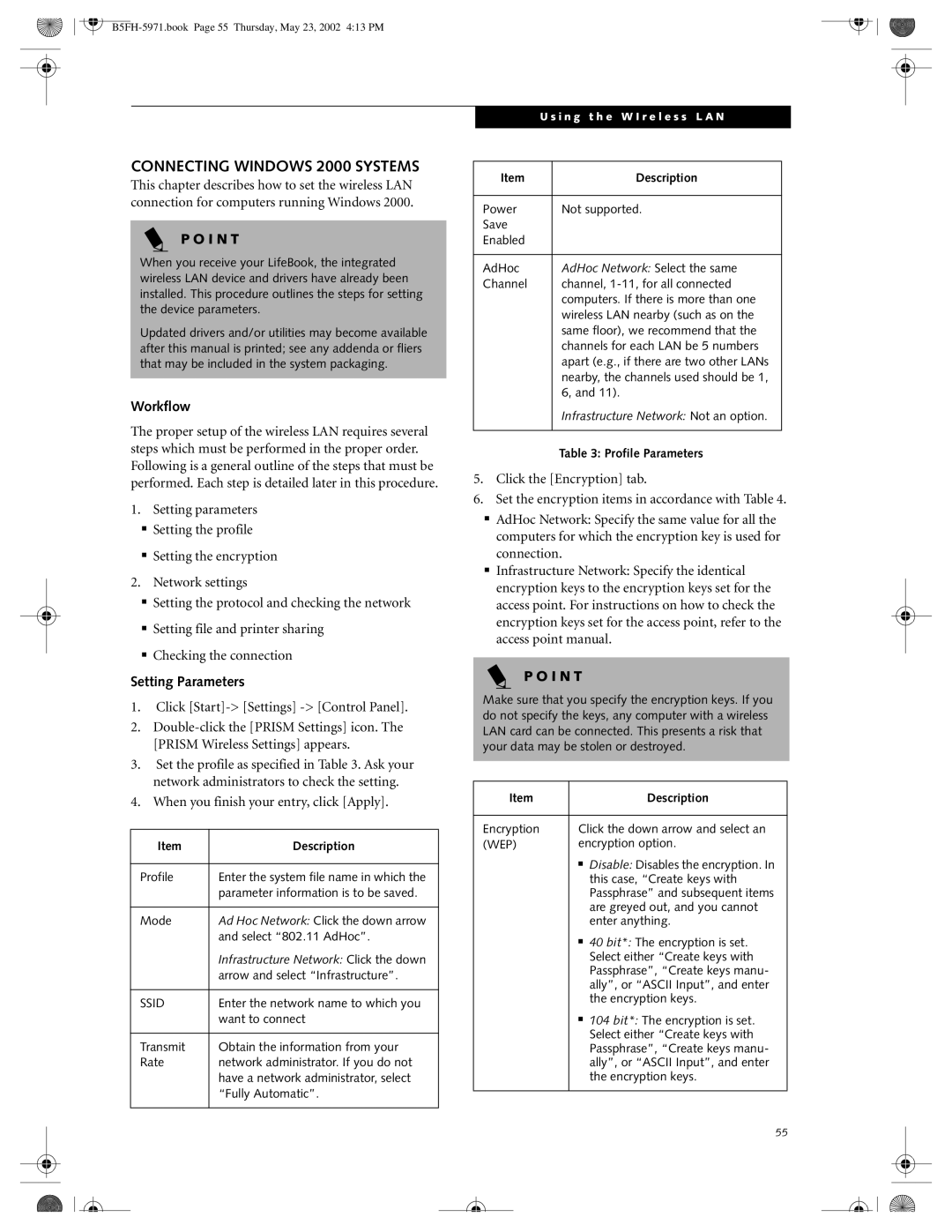 Fujitsu C2010, C2111 manual Connecting Windows 2000 Systems, Workflow, Setting Parameters 