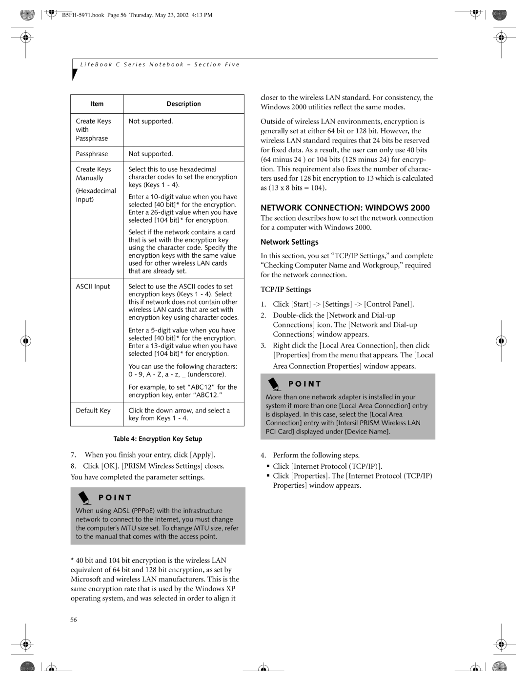 Fujitsu C2111, C2010 manual Network Connection Windows, Network Settings, TCP/IP Settings 