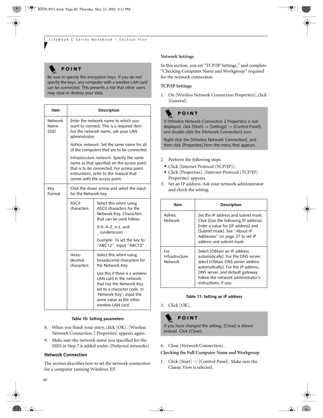 Fujitsu C2111, C2010 manual Network Connection, Network Settings 