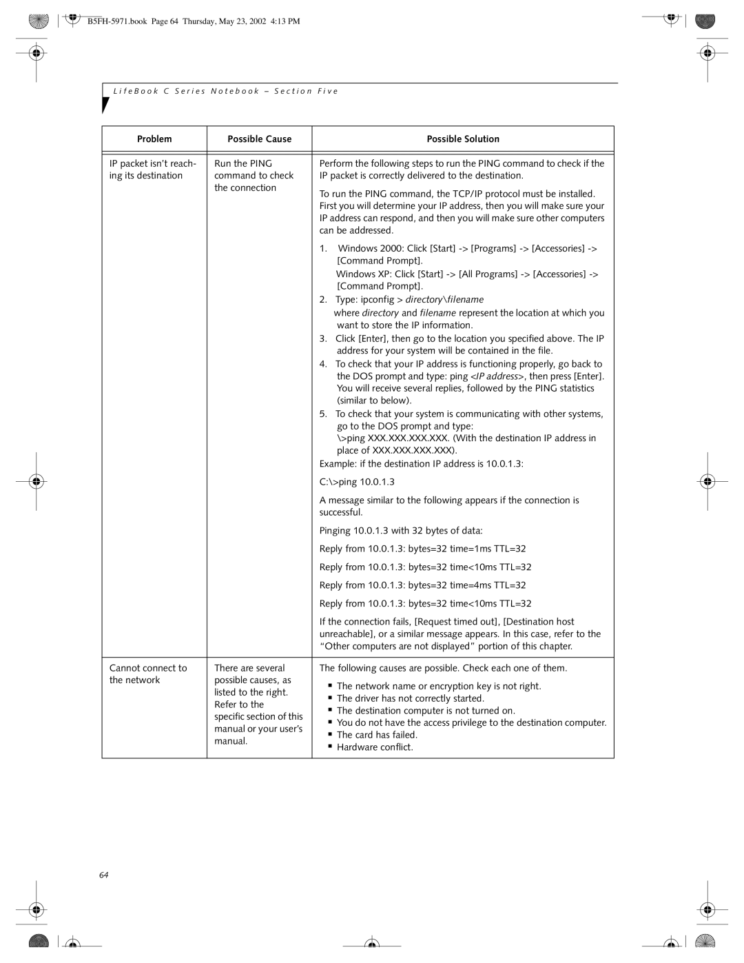 Fujitsu C2111, C2010 manual Type ipconfig directory\filename 