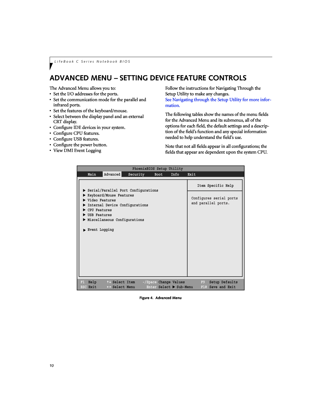 Fujitsu C2330 manual Advanced Menu - Setting Device Feature Controls 