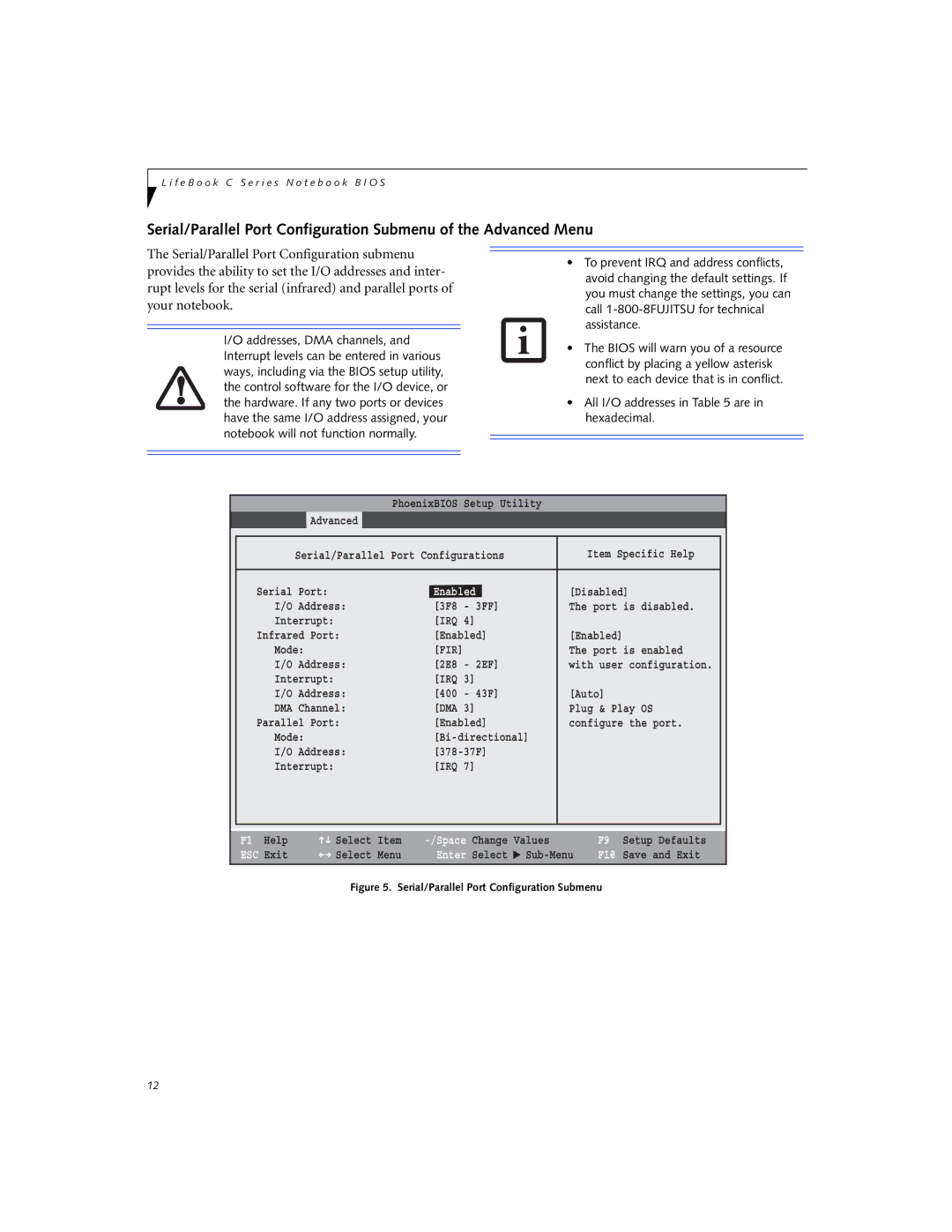 Fujitsu C2330 manual Enabled, Serial/Parallel Port Configuration Submenu 