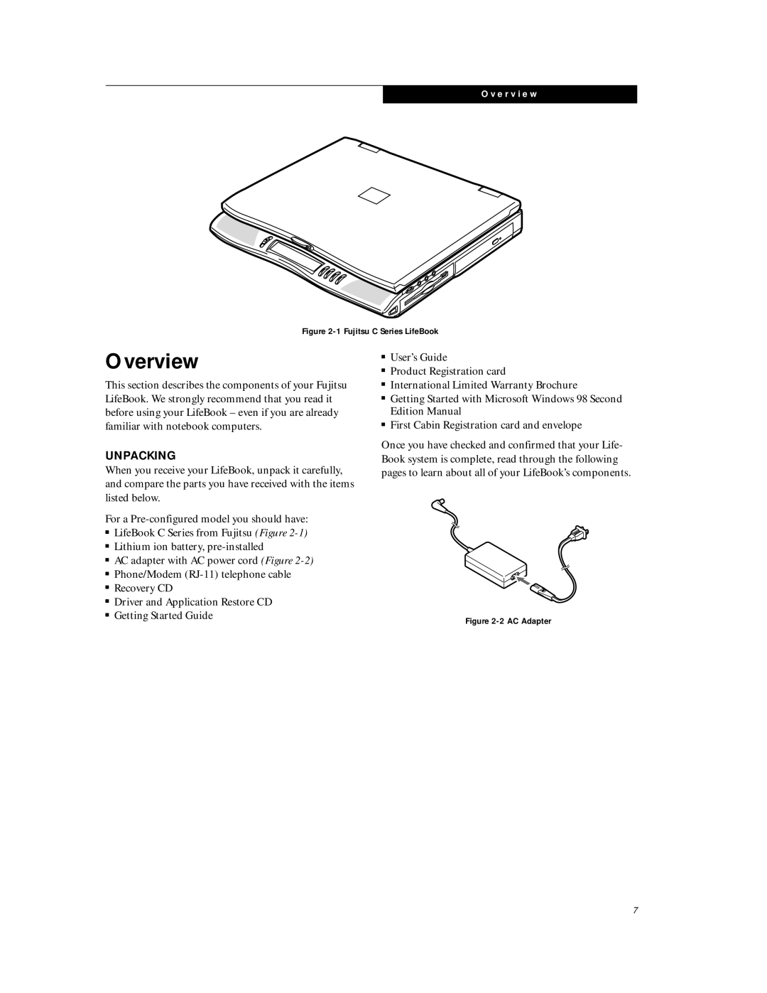 Fujitsu C6577 manual Overview, Unpacking 