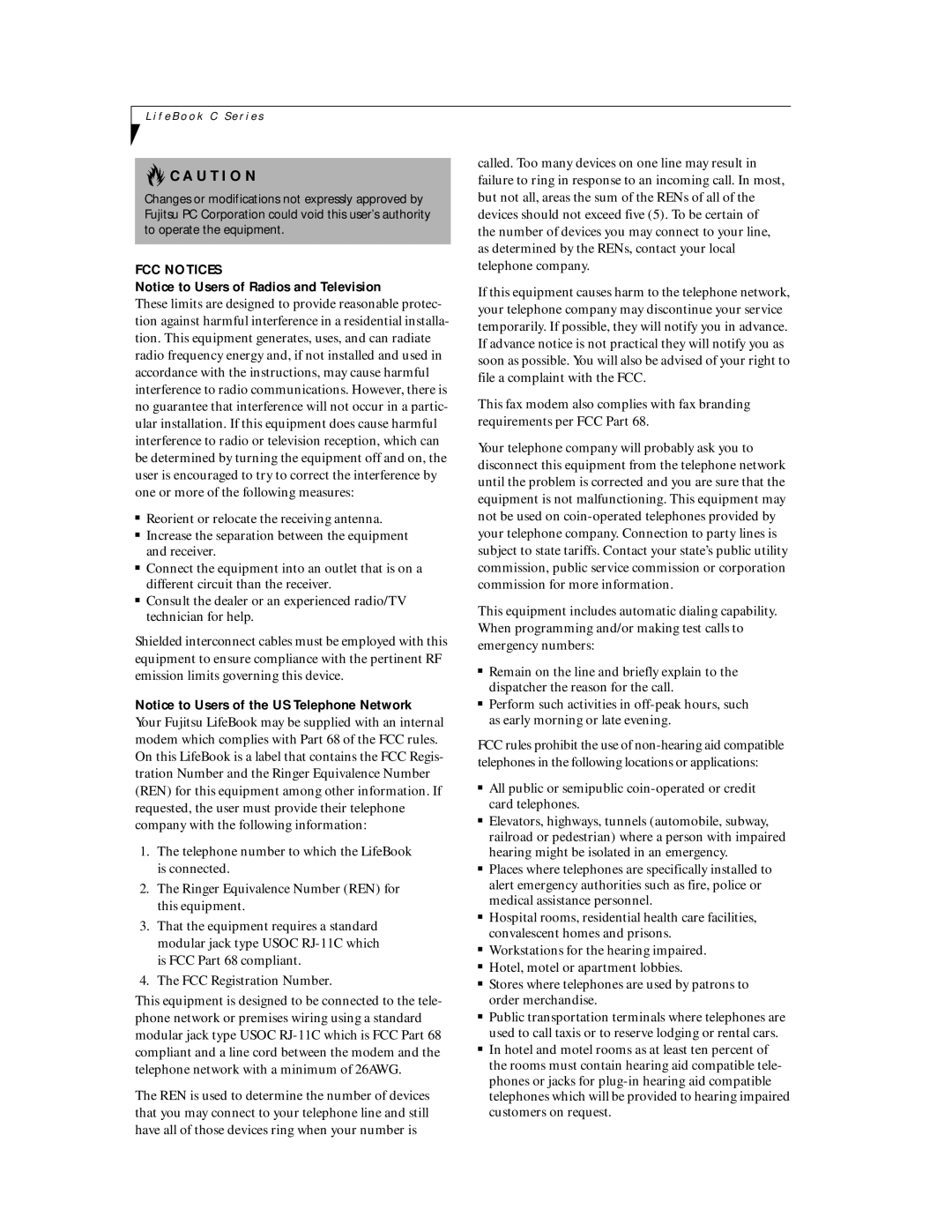 Fujitsu C6577 manual U T I O N, FCC Notices 