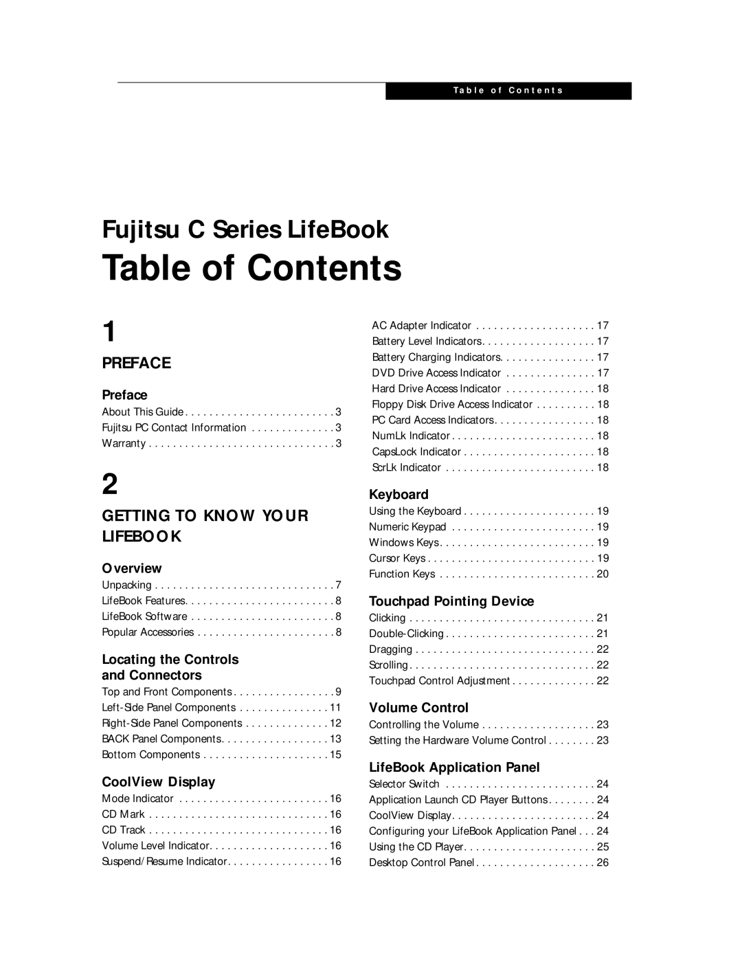 Fujitsu C6577 manual Table of Contents 